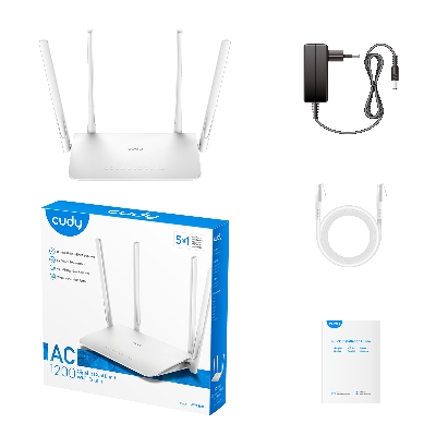 Picture of Cudy WR1300 AC1200 Dual Band Wi-Fi Router - 867Mbps at 5GHz and 300Mbps at 2.4GHz - 5x Gigabit Ethernet Ports - 4 x 5dBi High Gain Antennas - Whole Home Coverage - White