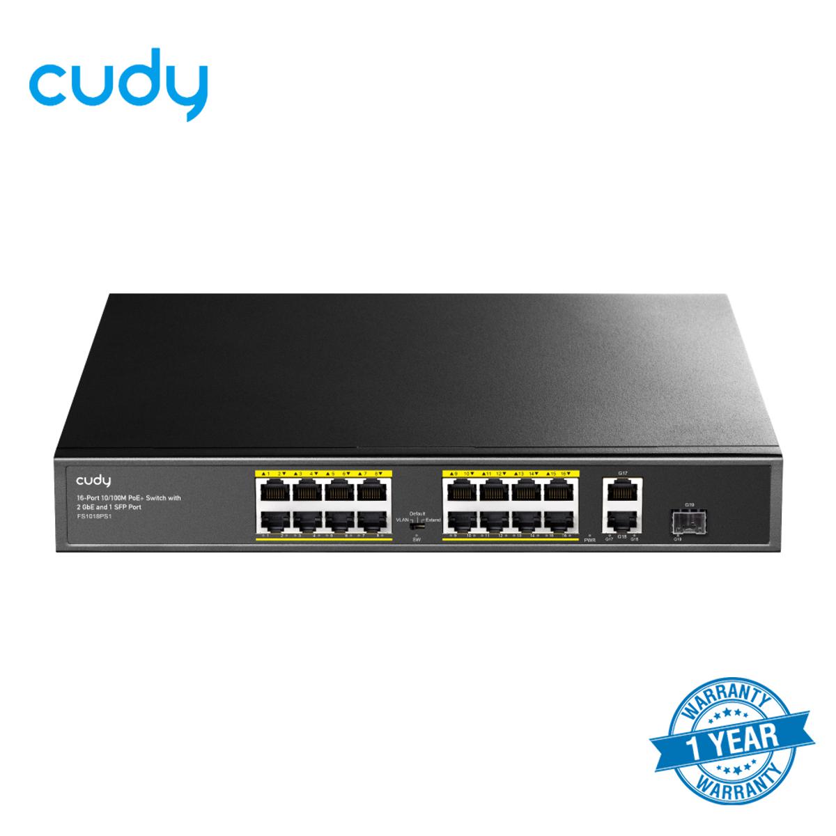 Picture of Cudy FS1018PS1 16-Port 10/100M PoE+ Switch with 2 Gigabit Uplink Ports & 1 SFP Port