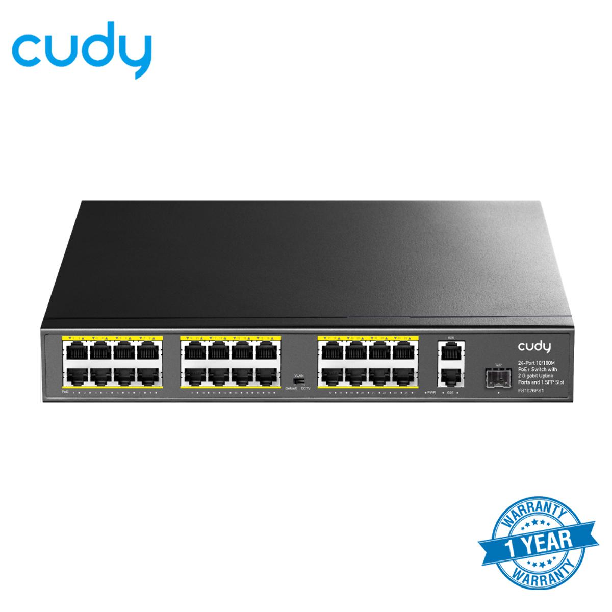 Picture of Cudy FS1026PS1 24-Port 10/100M PoE+ Switch with 2 Gigabit Uplink Ports and 1 SFP Slot