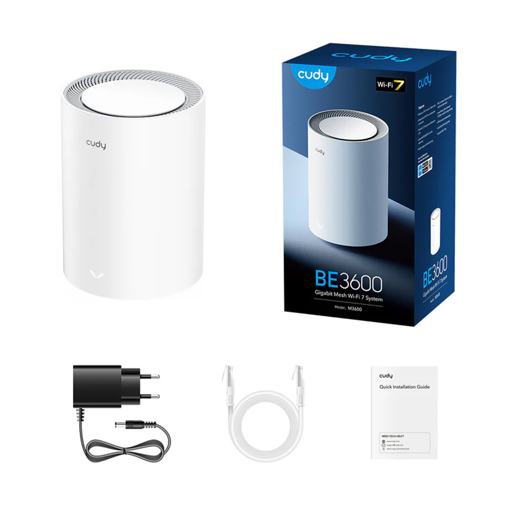 Picture of CUDY M3600 1-Pack BE3600 Dual Band Wi-Fi 7 Mesh System Router -  4-Stream Dual-Band Wi-Fi 7 - Up to 200 Connected Devices - 2882 Mbps + 688 Mbps Wi-Fi - 3× Gigabit Ethernet Ports - Cudy Mesh, VPN Server and Client, Cudy App, Cloud Control