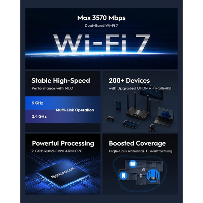 Picture of Cudy WR3600 BE3600 Gigabit Mesh Wi-Fi 7 Router - 4-Stream Dual-Band Wi-Fi 7 - Cudy App, Cloud Control