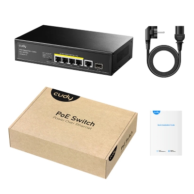 Picture of CUDY GS1005PTS1 - 4-Port Gigabit PoE+ Switch with 1 Gigabit RJ45 & 1 Gigabit SFP Uplink Ports - 120 watts PoE power supply - 4 Gigabit PoE+ ports and 1 Gigabit Ethernet ports+1Gigabit SFP - Extend mode support remote PoE feeding up to 250m