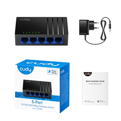 Picture of CUDY GS105D - 5-Port 10/100/1000Mbps Gigabit Desktop Switch - 5× 10/100/1000 Mbps Ports, Auto-Negotiation, Auto-MDI/MDIX - Max 140 m transmission distance with Cat 5e or higher standard cables - Power saving strategy