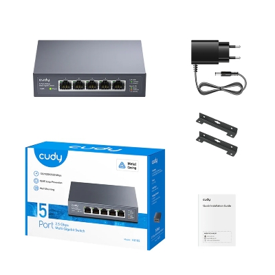Picture of CUDY HS105 - 5-Port 2.5Gbps Unmanaged Switch - 5× 2.5G Ethernet Ports - Max 10.5W, Idle 4.7W - 119×85×28 mm (4.69×3.35×1.1") - IGMP Snooping, Loop Prevention - Desktop, Rack-Mount