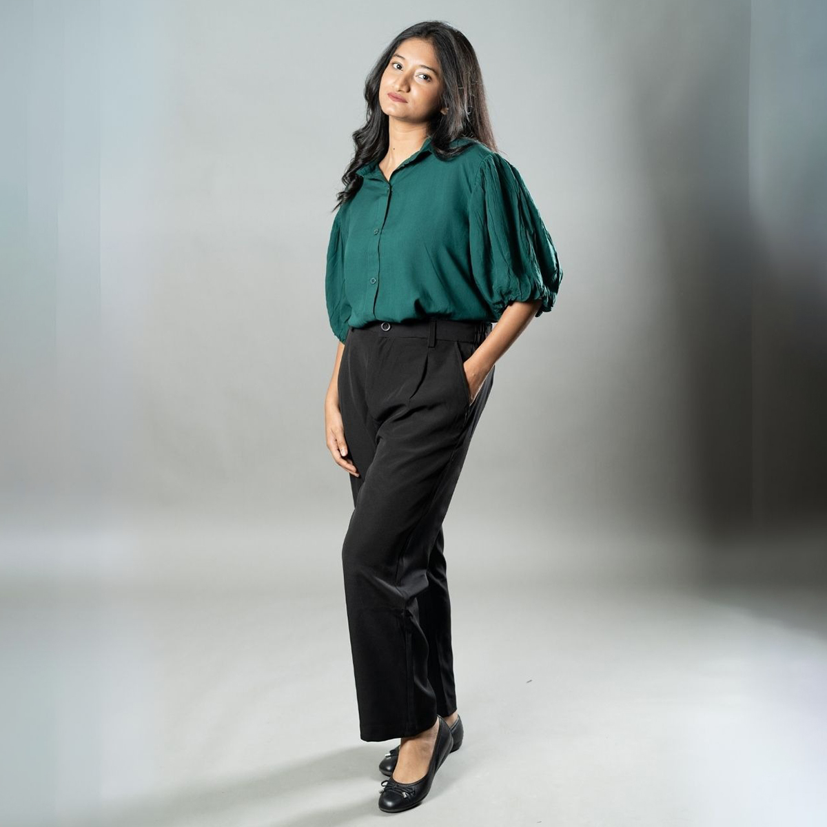 Picture of Mad Koffee Airy Drapes Shirt Top for Women – Forest