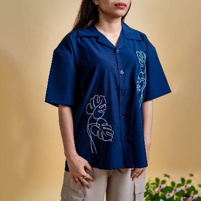 Picture of Mad Koffee Women’s Embroidery Cuban Shirts — Midnight Navy
