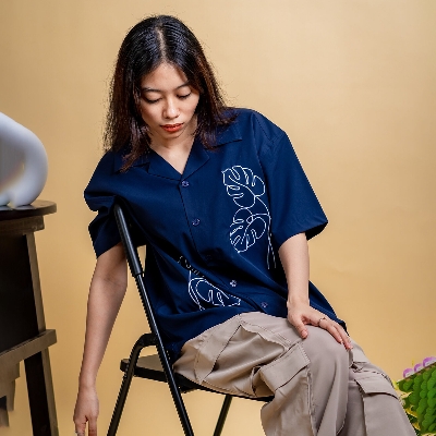Picture of Mad Koffee Women’s Embroidery Cuban Shirts — Midnight Navy