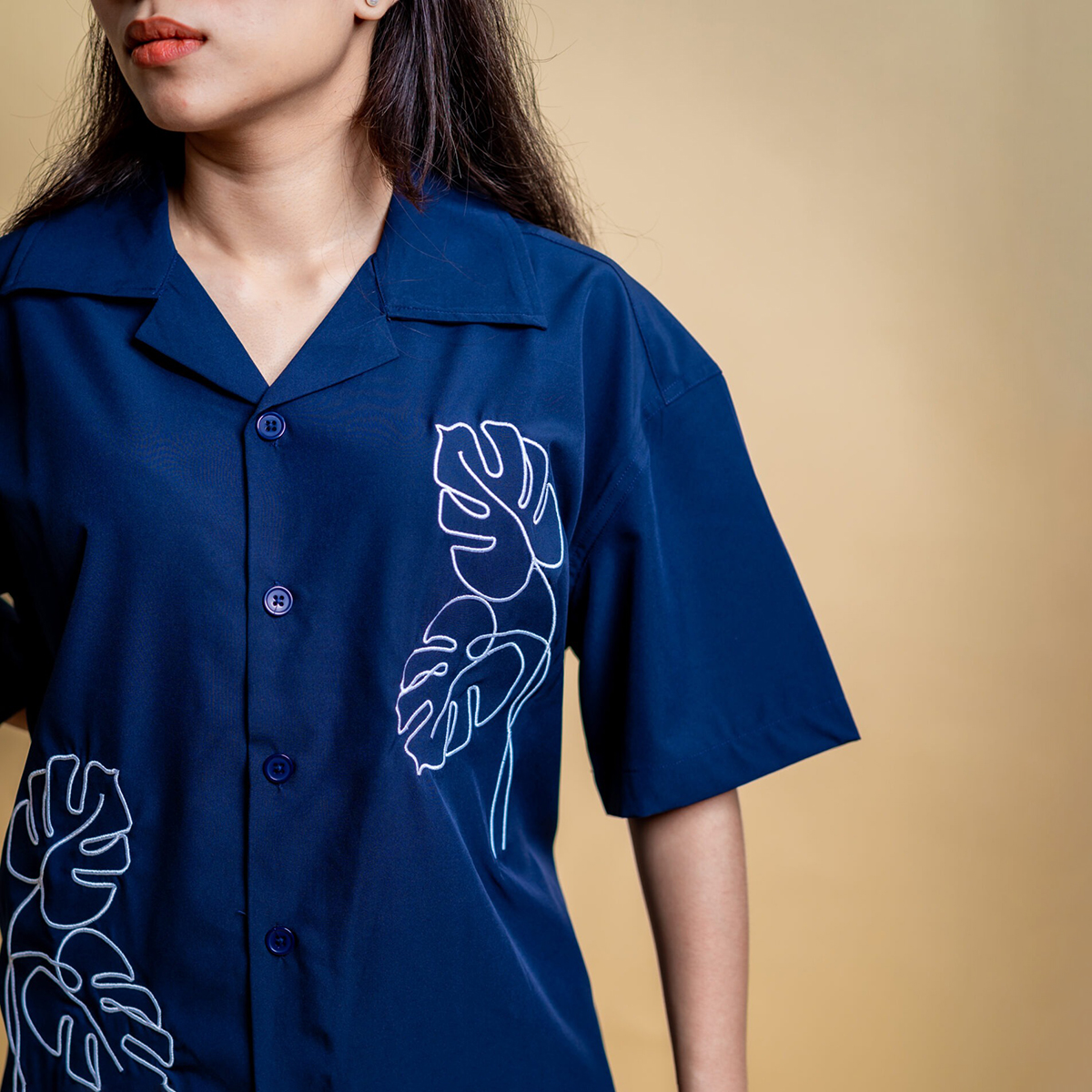 Picture of Mad Koffee Women’s Embroidery Cuban Shirts — Midnight Navy