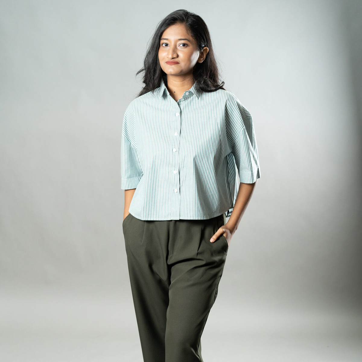 Picture of Mad Koffee Cropped Oversized Shirts — Mint Green Stripes
