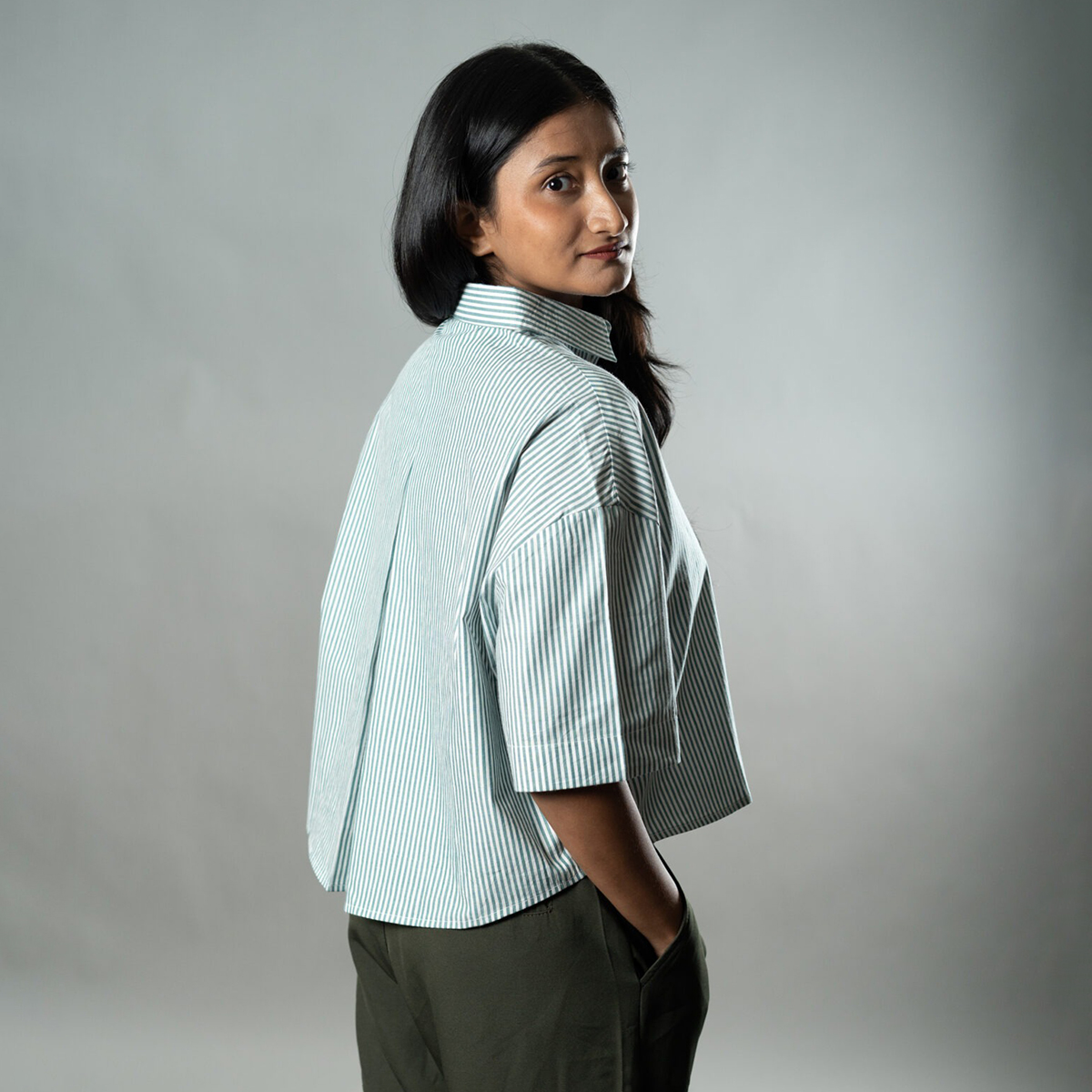 Picture of Mad Koffee Cropped Oversized Shirts — Mint Green Stripes