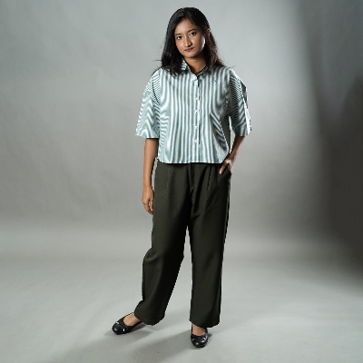 Picture of Mad Koffee Cropped Oversized Shirts — Mint Green Stripes