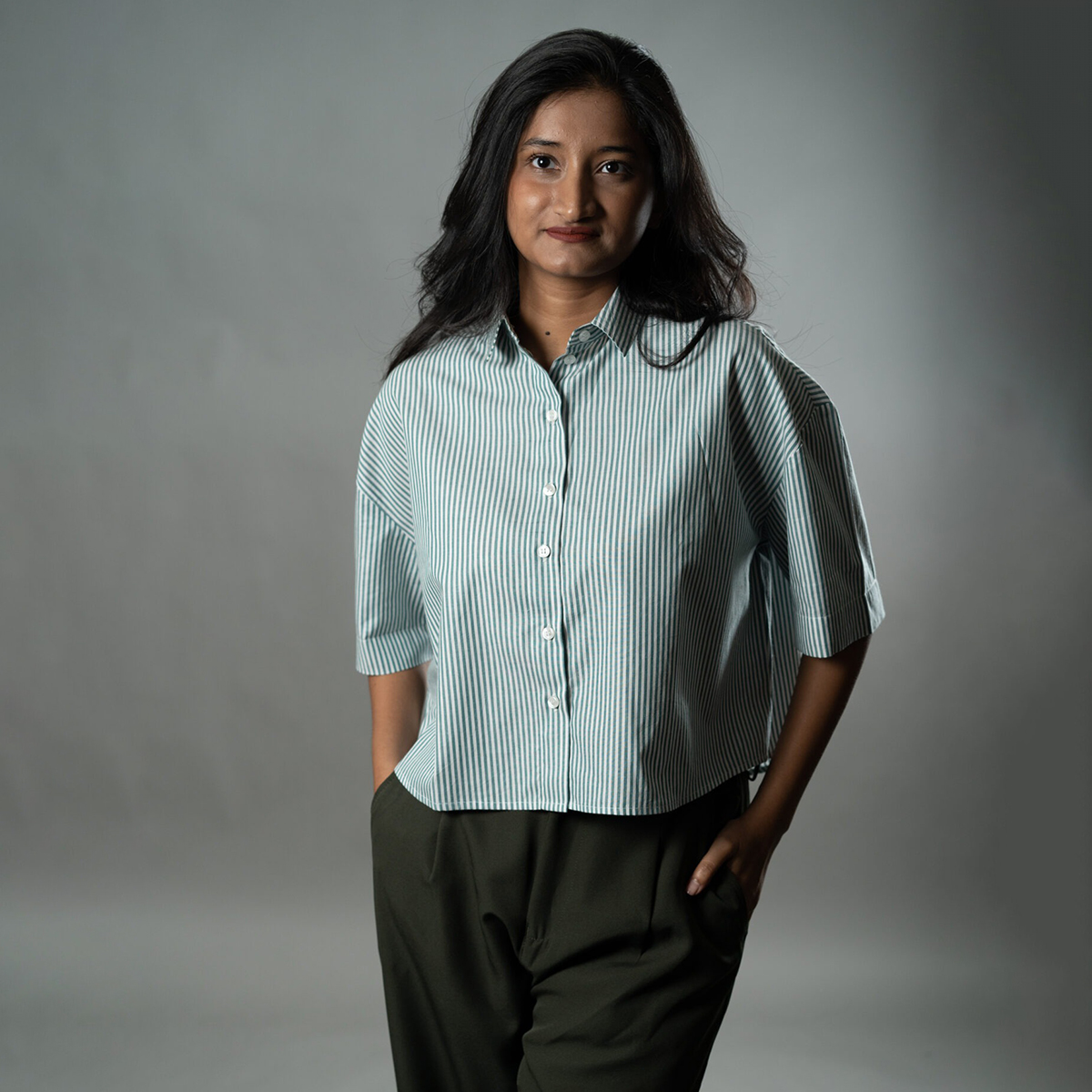 Picture of Mad Koffee Cropped Oversized Shirts — Mint Green Stripes