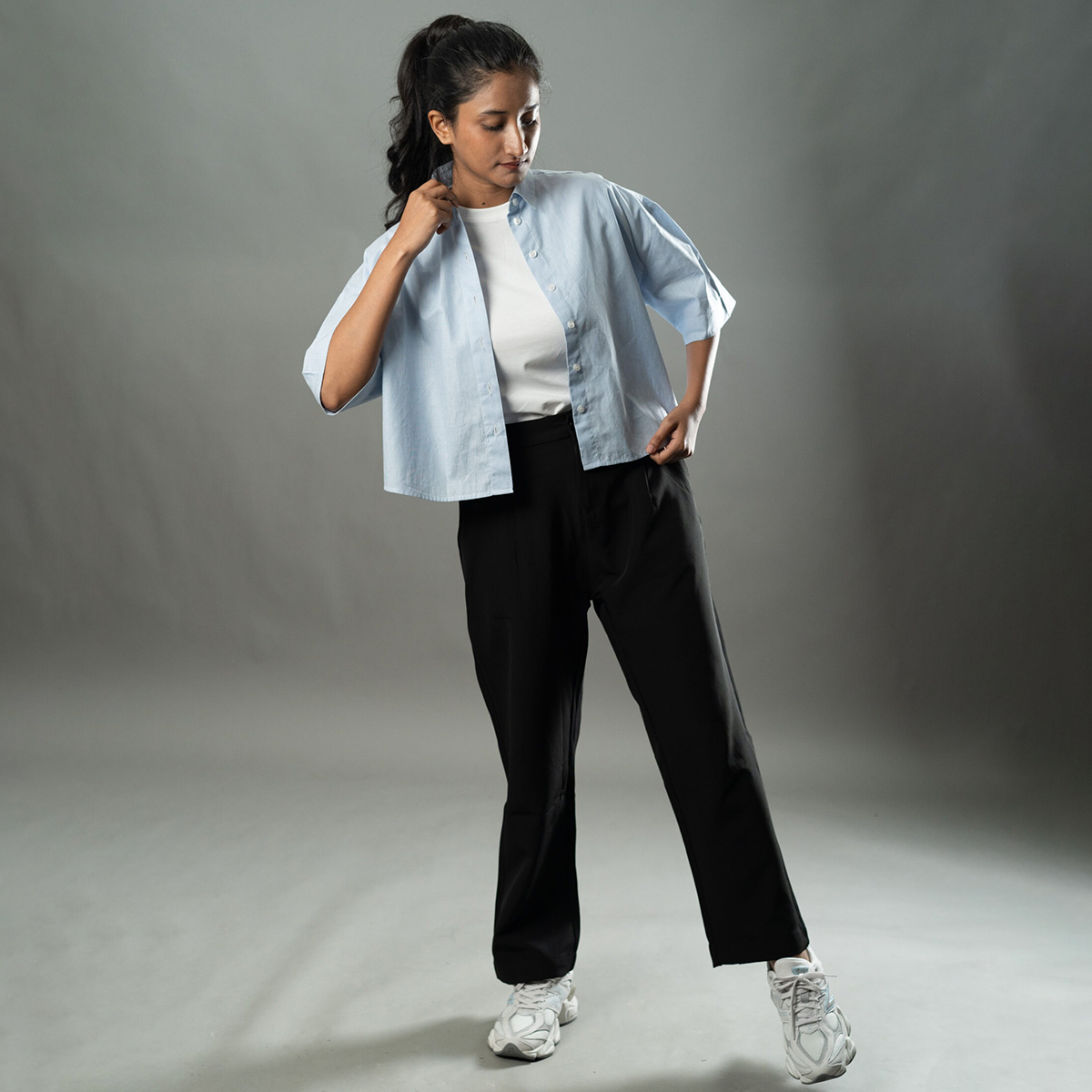 Picture of Mad Koffee Cropped Oversized Shirts — Baby Blue Stripe