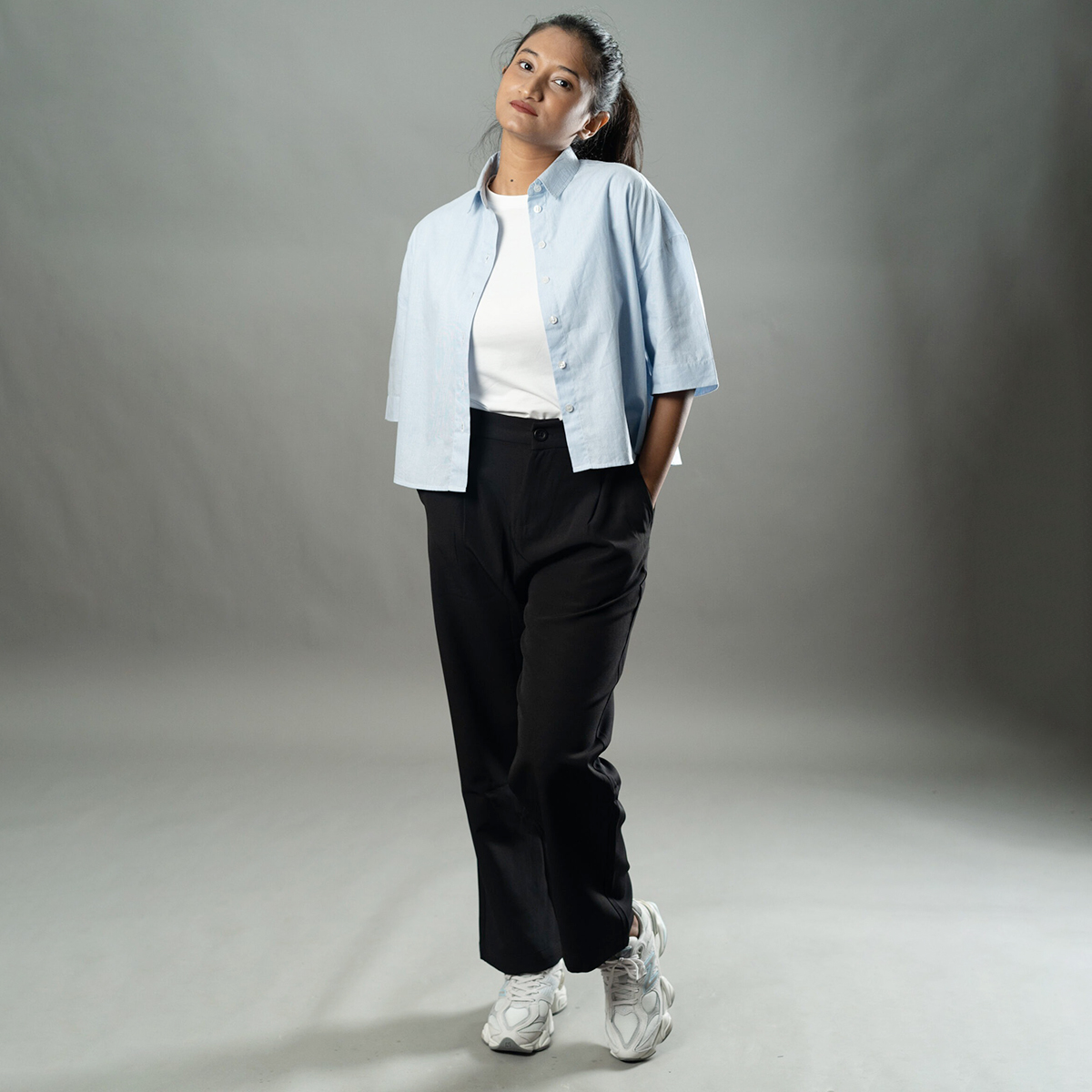 Picture of Mad Koffee Cropped Oversized Shirts — Baby Blue Stripe