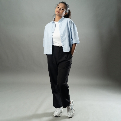 Picture of Mad Koffee Cropped Oversized Shirts — Baby Blue Stripe