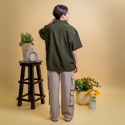 Picture of Mad Koffee Women’s Embroidery Cuban Shirts — Olive