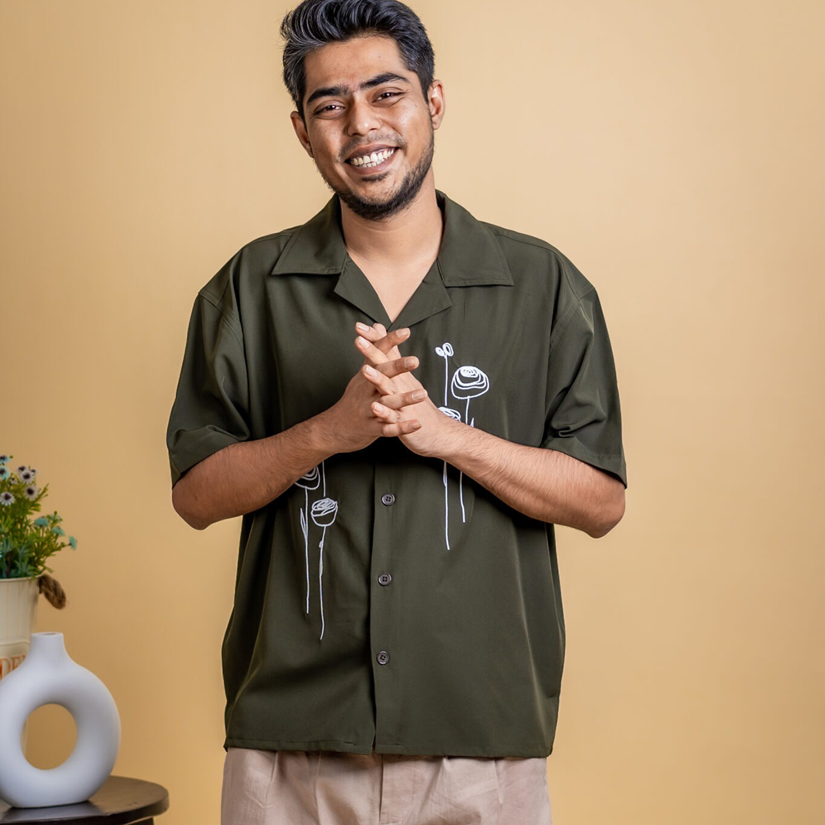 Picture of Mad Koffee Men’s Embroidery Cuban Shirts — Olive