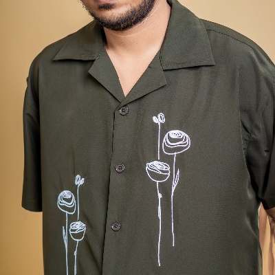 Picture of Mad Koffee Men’s Embroidery Cuban Shirts — Olive