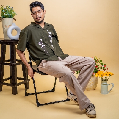 Picture of Mad Koffee Men’s Embroidery Cuban Shirts — Olive