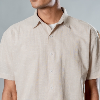 Picture of Mad Koffee Linen Box Fit Oversized Half Sleeve Shirt — Vanilla Dust