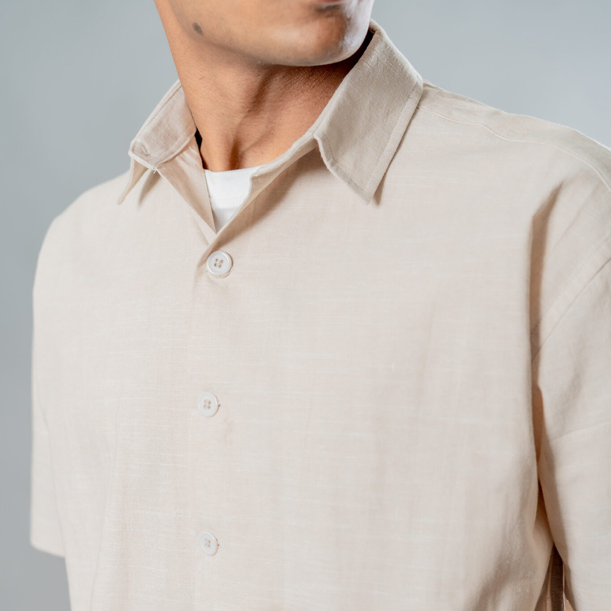 Picture of Mad Koffee Linen Box Fit Oversized Half Sleeve Shirt — Vanilla Dust