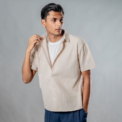 Picture of Mad Koffee Linen Box Fit Oversized Half Sleeve Shirt — Vanilla Dust