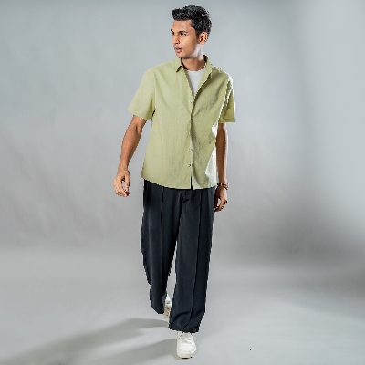 Picture of Mad Koffee Linen Box Fit Oversized Half Sleeve Shirt — Dusty Sage