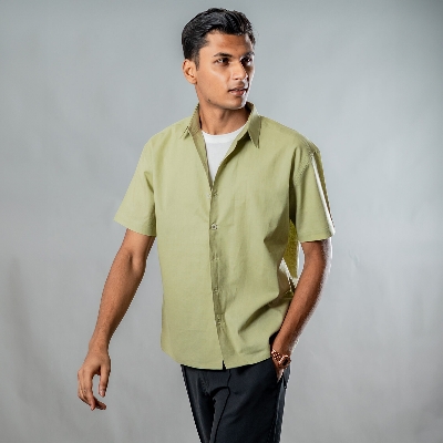 Picture of Mad Koffee Linen Box Fit Oversized Half Sleeve Shirt — Dusty Sage