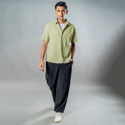 Picture of Mad Koffee Linen Box Fit Oversized Half Sleeve Shirt — Dusty Sage