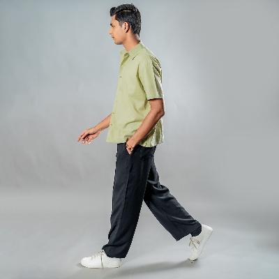 Picture of Mad Koffee Linen Box Fit Oversized Half Sleeve Shirt — Dusty Sage