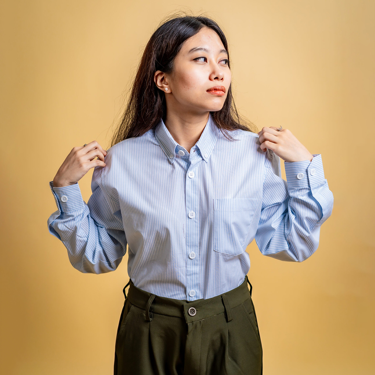 Picture of Mad Koffee Women’s AirLight Button-down Shirts – Light Blue Stripes