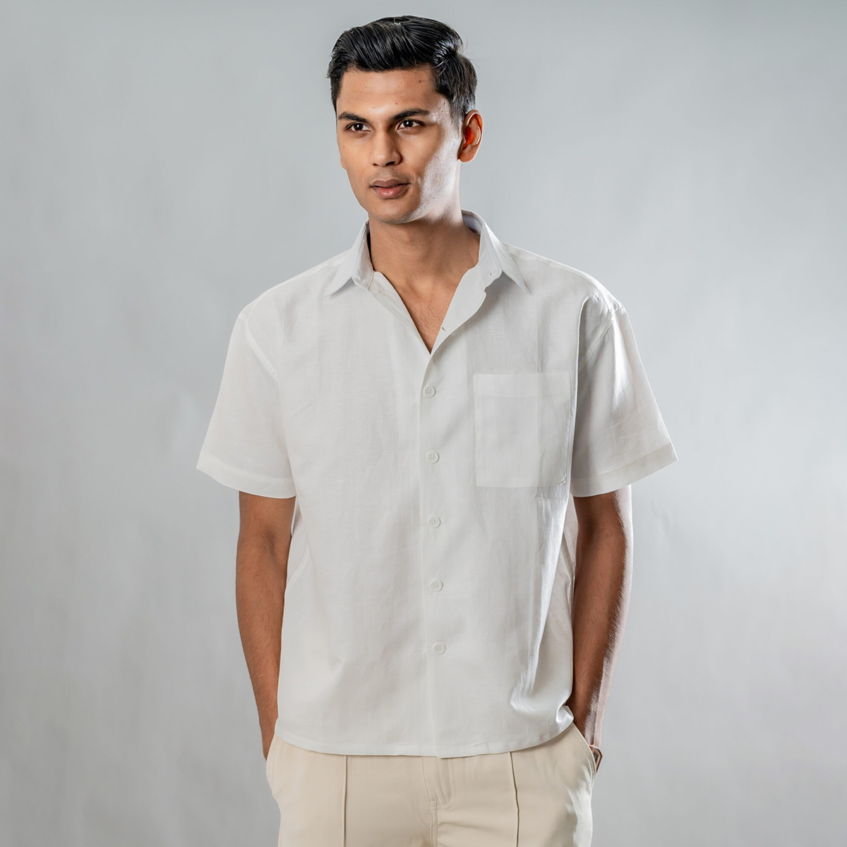 Picture of Mad Koffee Linen Box Fit Oversized Half Sleeve Shirt — White