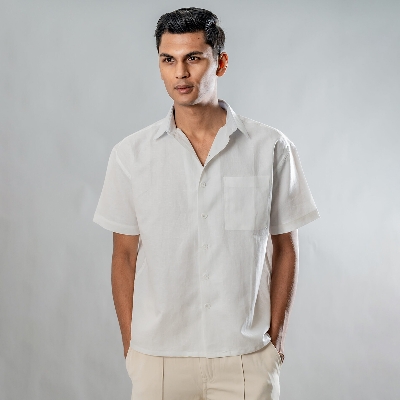 Picture of Mad Koffee Linen Box Fit Oversized Half Sleeve Shirt — White