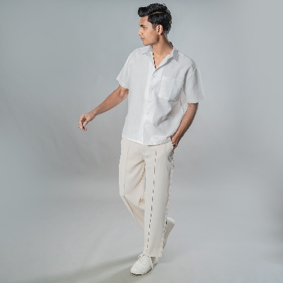 Picture of Mad Koffee Linen Box Fit Oversized Half Sleeve Shirt — White