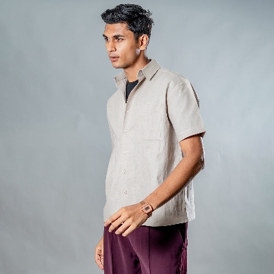 Picture of Mad Koffee Linen Box Fit Oversized Half Sleeve Shirt — Light Beige