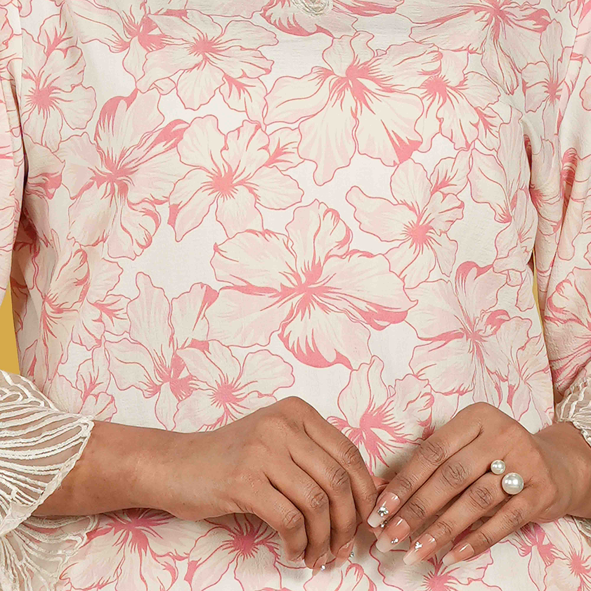 Picture of TORR White/Pink Aop Women's Co-Ord Set