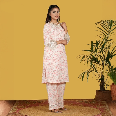 Picture of TORR White/Pink Aop Women's Co-Ord Set