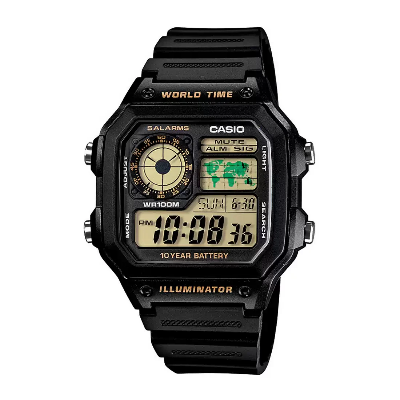 Picture of Casio World Time Illuminator Resin Belt Watch AE-1200WH-1BVDF