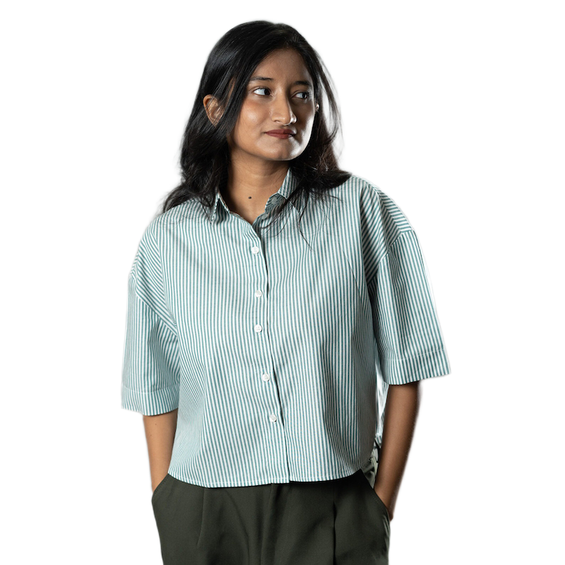 Picture of Mad Koffee Cropped Oversized Shirts — Mint Green Stripes