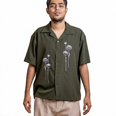 Picture of Mad Koffee Men’s Embroidery Cuban Shirts — Olive