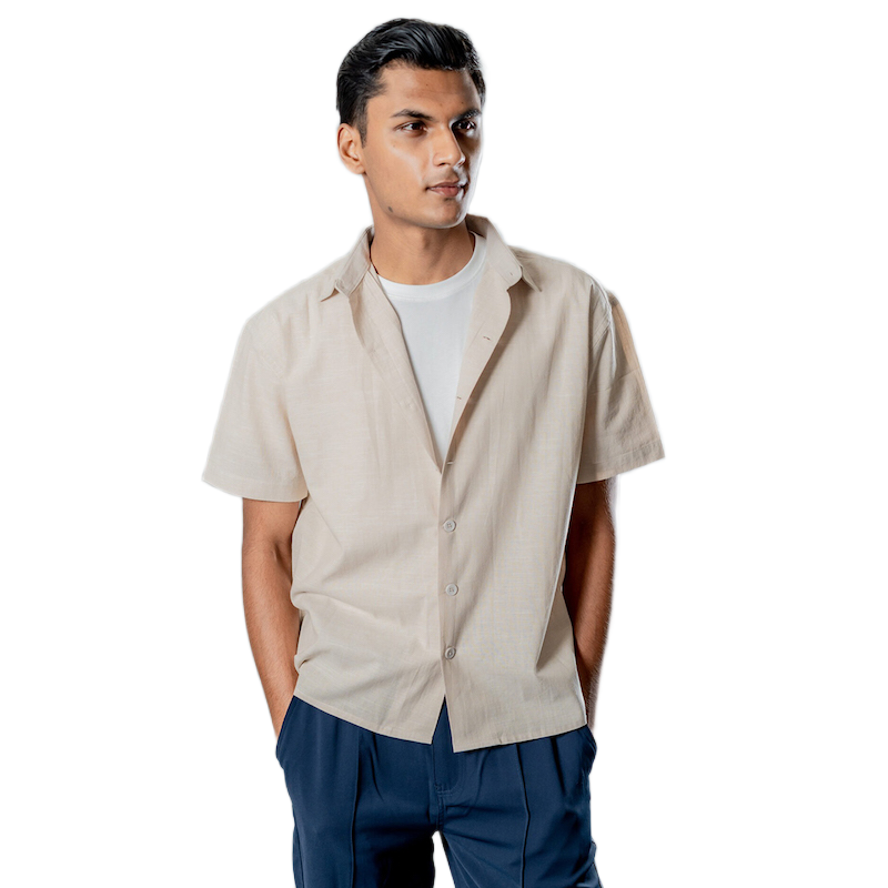 Picture of Mad Koffee Linen Box Fit Oversized Half Sleeve Shirt — Vanilla Dust