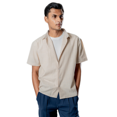 Picture of Mad Koffee Linen Box Fit Oversized Half Sleeve Shirt — Vanilla Dust