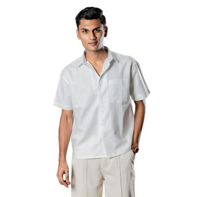 Picture of Mad Koffee Linen Box Fit Oversized Half Sleeve Shirt — White