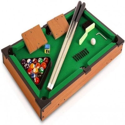 Picture of Pool Table - Table Top- Pool Table, 15 Colored Balls, 1 Cue Ball, 2 Pool Sticks, 1 Cube Of Chalk and Triangle with Small Stand