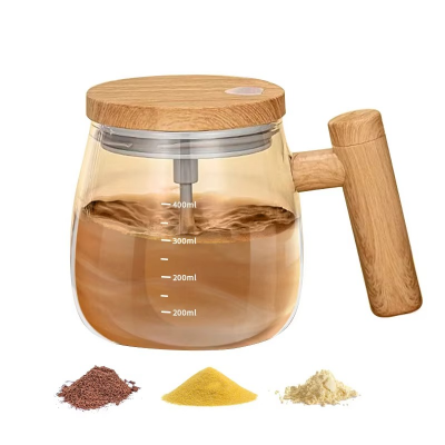 Picture of Thickening Heat Resistant Glass Mug Automatic Mixing Cup Milk Coffee Breakfast Cup with lid and handle For Home Office