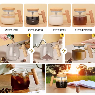 Picture of Thickening Heat Resistant Glass Mug Automatic Mixing Cup Milk Coffee Breakfast Cup with lid and handle For Home Office
