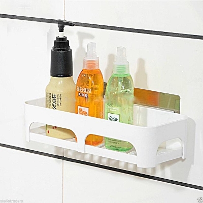 Picture of Magic Sticker Plastic Bath Caddy Kicthen Shelf Rack Holder Storage Organiser