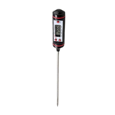 Picture of Digital laboratory thermometer and food with tip