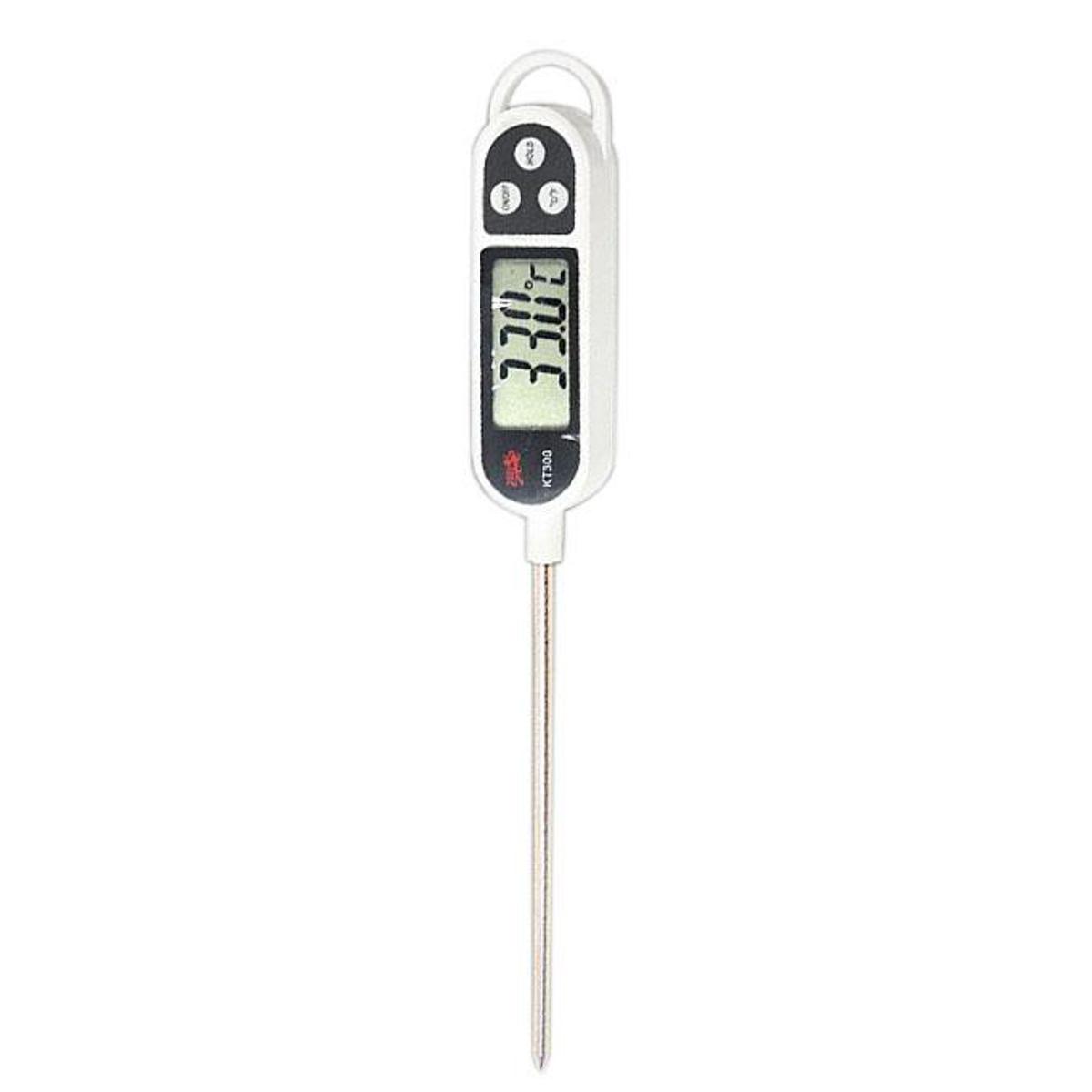 Picture of Digital laboratory thermometer and food with tip