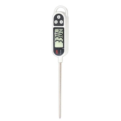 Picture of Digital laboratory thermometer and food with tip